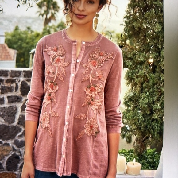 Soft Surroundings L Enchante Embroidered Button Down Top L - Picture 1 of 11